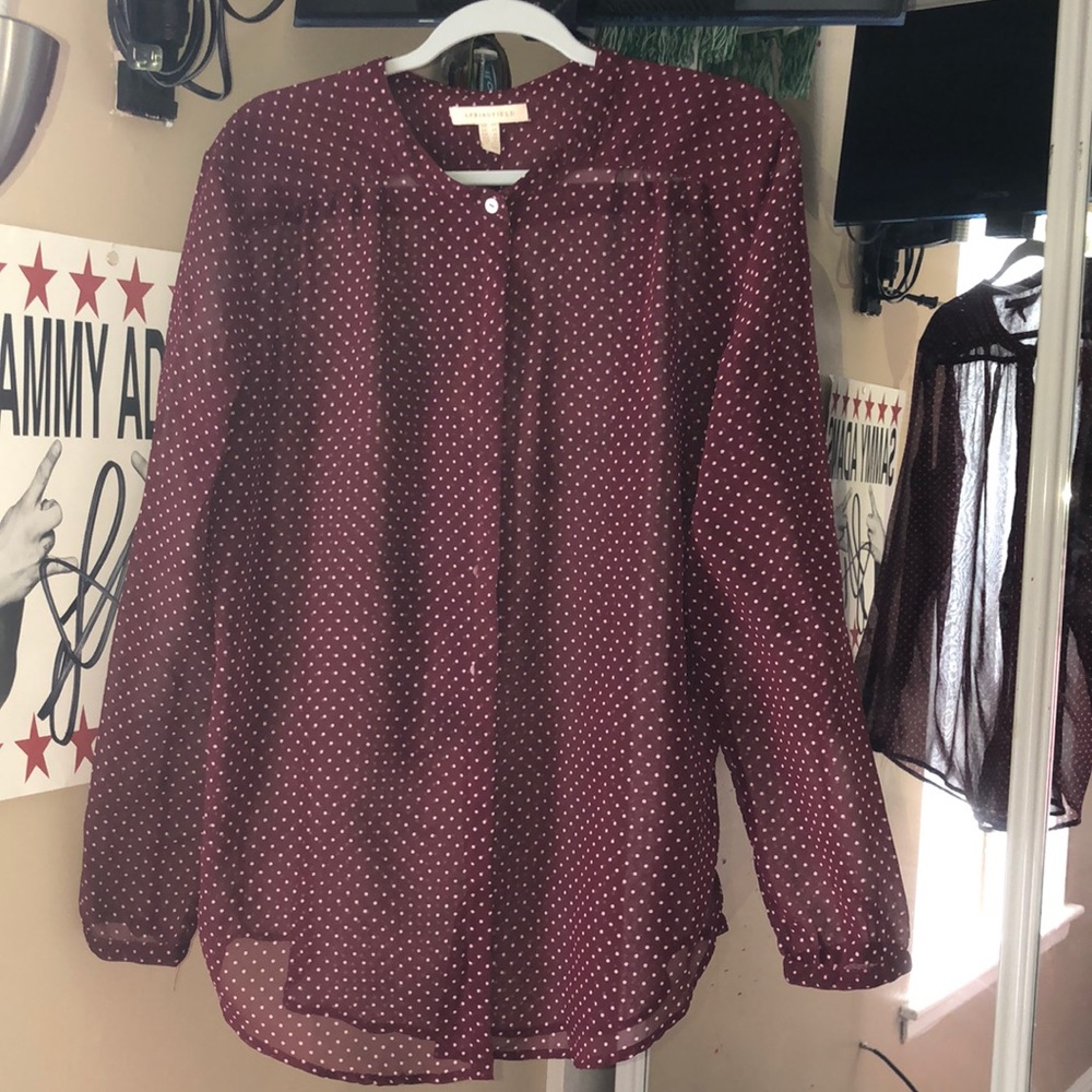 Red white polka dot blouse